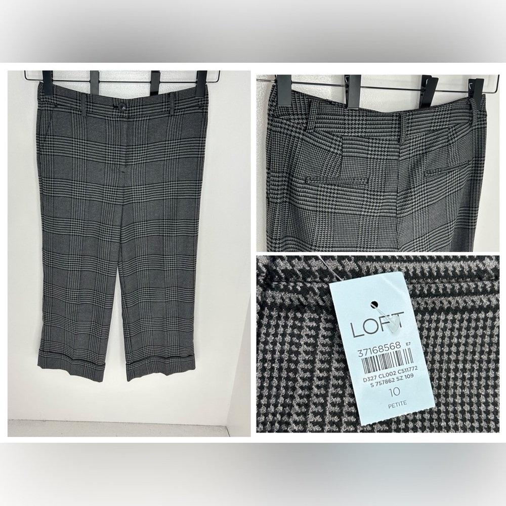 LOFT NWT Wide Leg Cropped Houndstooth Plaid Pants Size 10P‎ Career Office 32x25
